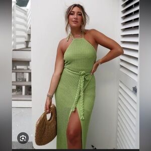 Vici x Caitlyn green crochet maxi dress NWT